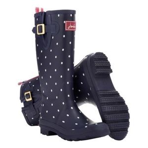 Joules Navy and White Polka Dot Rain Boots